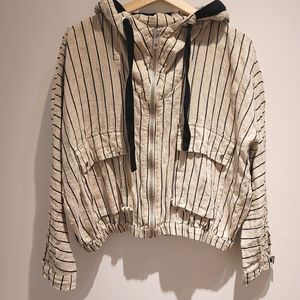 ZARA Linen cotton Batwing bomber striped hoodie